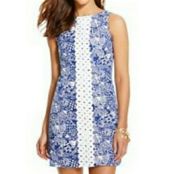 Lilly Pulitzer Upstream Shift Dress Blue White Lace  Sz 8 - Picture 1 of 4